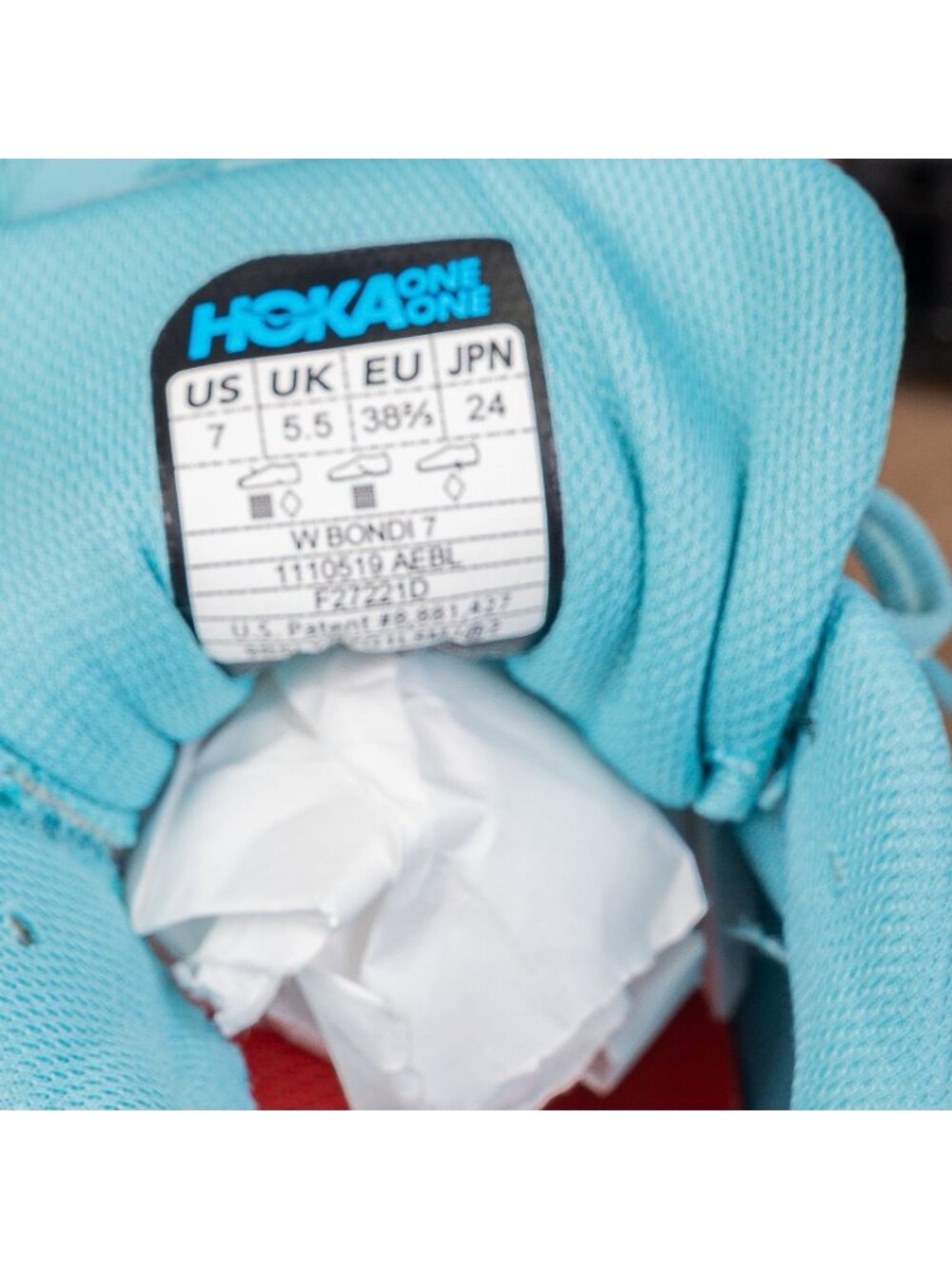 Hoka Women Bondi 7 Aqua Fabric Lace-up Running Sneakers sz 7US EUR38.5 - Picture 6 of 7